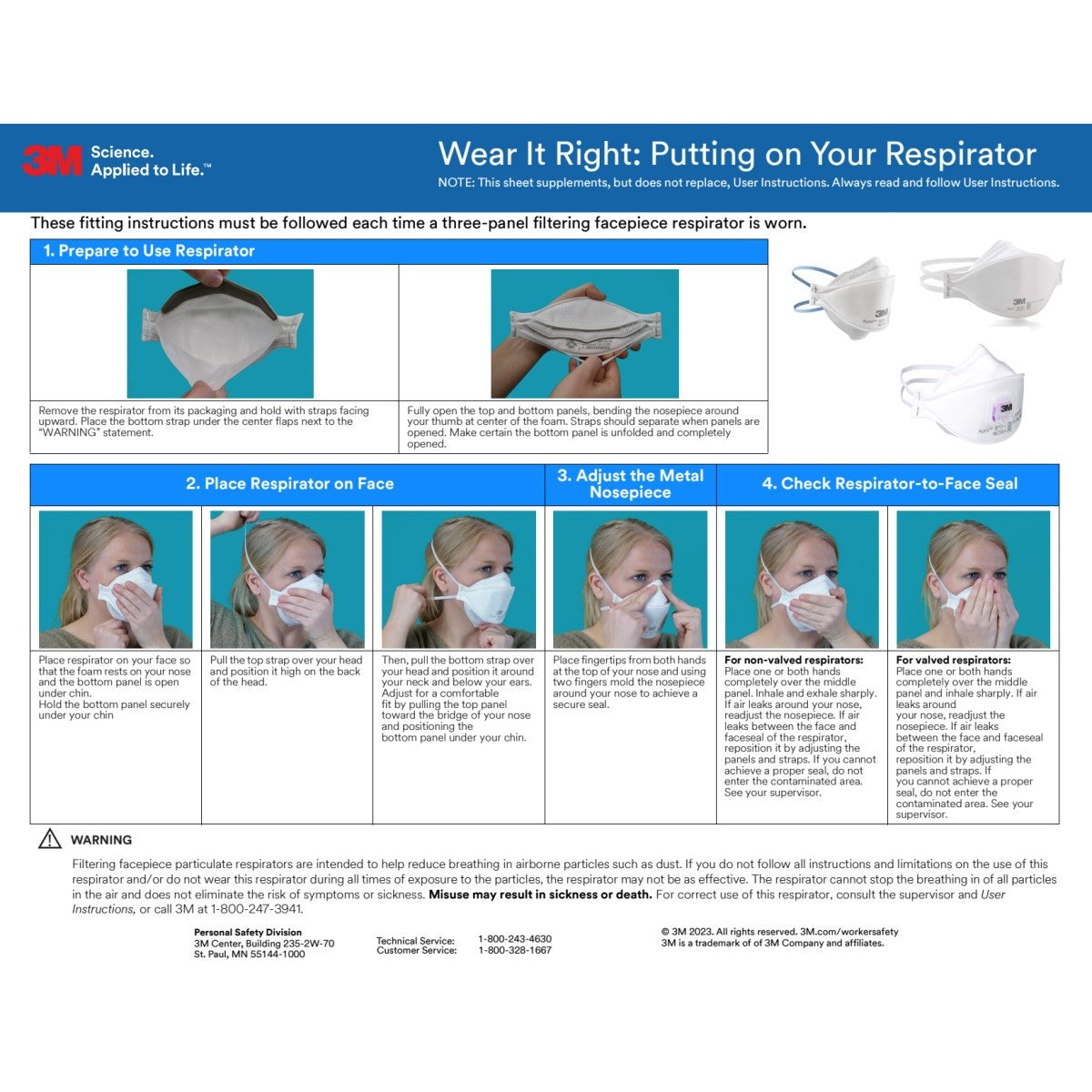 3M 9211+ 9211 Aura Particulate Respirator, N95, Valved, Flat Fold, Individually Wrapped, NIOSH Approved (7100303148) (120 Pack) - 5