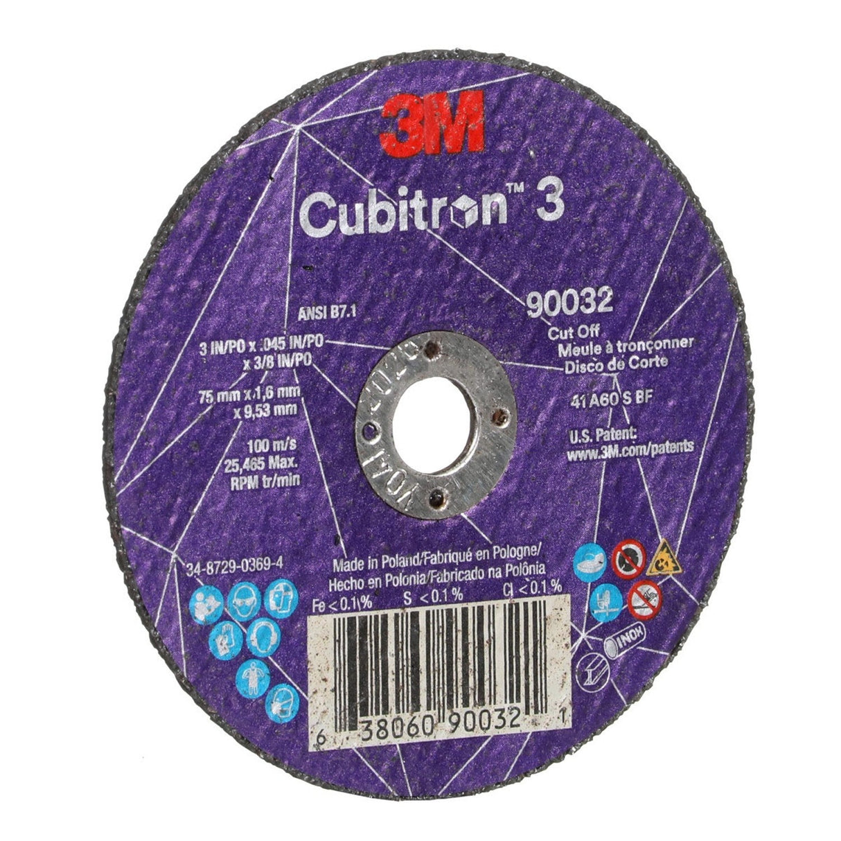 3M 90032 Cubitron Cut-Off Wheel, 60+, T1, 3 in x 1/8 in x 3/8 in, ANSI (7100303858) (50 Pack) - 4
