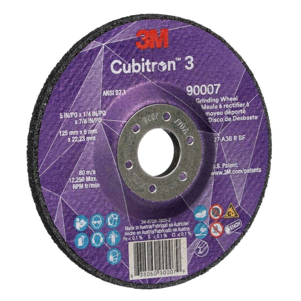 3M 90007 Cubitron 3 Depressed Center Grinding Wheel, 36+ Grit, Type 27, 5 in x 1/4 in x 7/8 in ANSI for Heavy-Duty Weld Grinding and Deburring (7100303967) (20 Pack) - 2