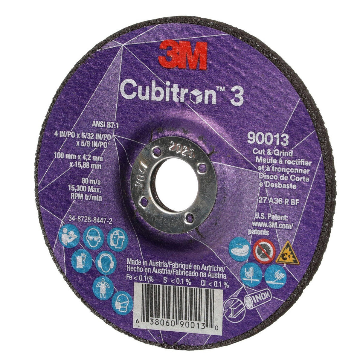3M 90013 Cubitron 3 Cut and Grind Wheel, 36+, T27, Black, 4 in x 5/32 in x 5/8 in (7100305443) (20 Pack) - 4