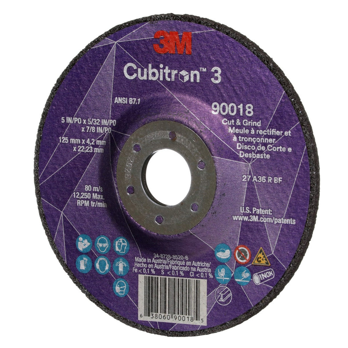 3M 90018 Cubitron Cut and Grind Wheel, 36+, T27, Black, 5 in x 5/32 in x 7/8 in (7100305444) (20 Pack) - 4