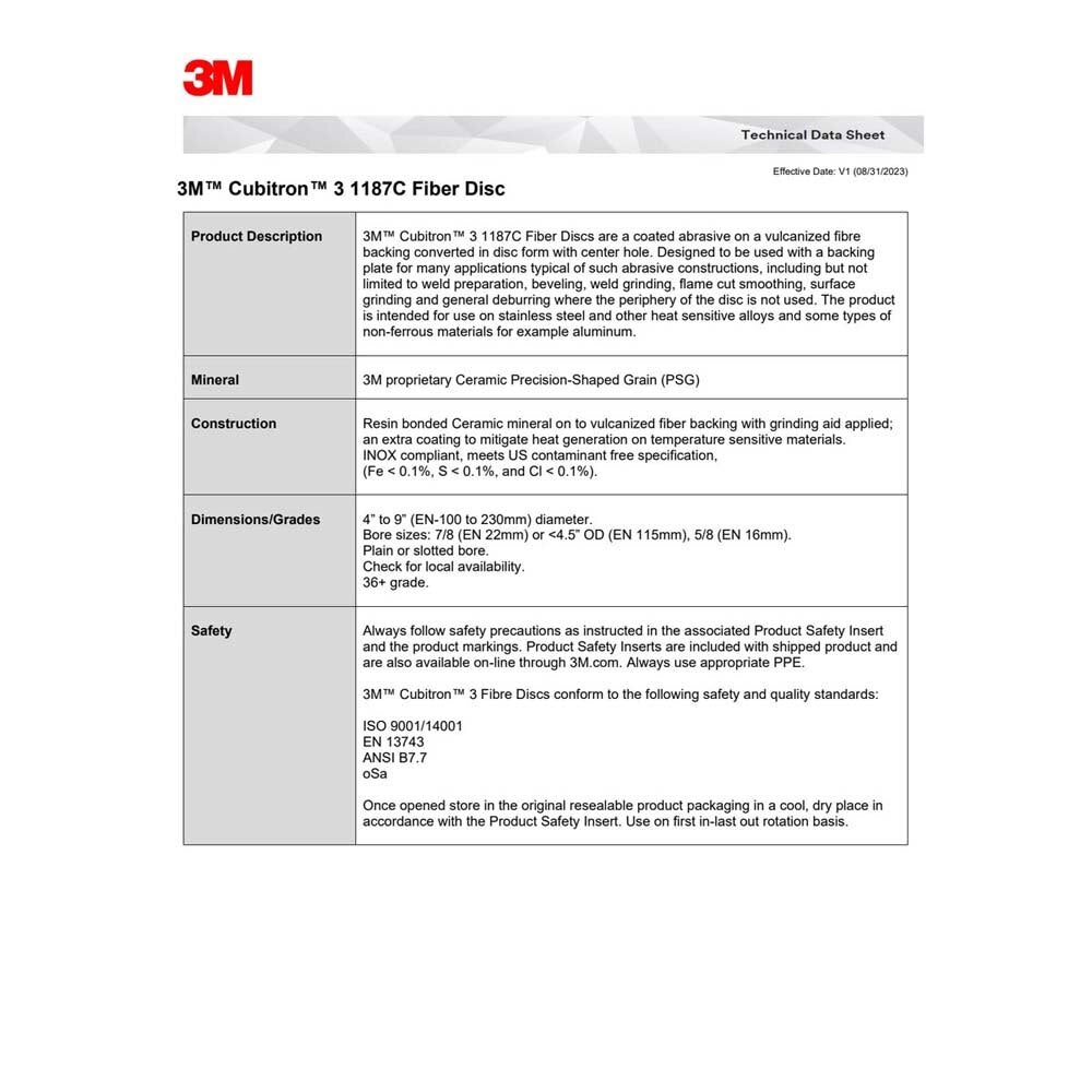 3M 7100309788 Cubitron 3 Fibre Disc 1187C, 36+, 4-1/2 in x 7/8 in, Die 450E (25 Pack) - 8