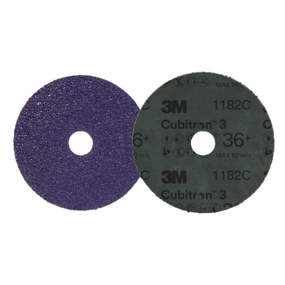 3M 1182C Cubitron 3 Fibre Disc , 36+, 4-1/2 in x 7/8 in, Die 450E, Reduce Changeout, Increase Productivity, Use on Mild or Carbon Steel, for Beveling, Heavy Grinding, Weld Removal, Flame Cut Smoothing (7100309799) (25 Pack) - 2