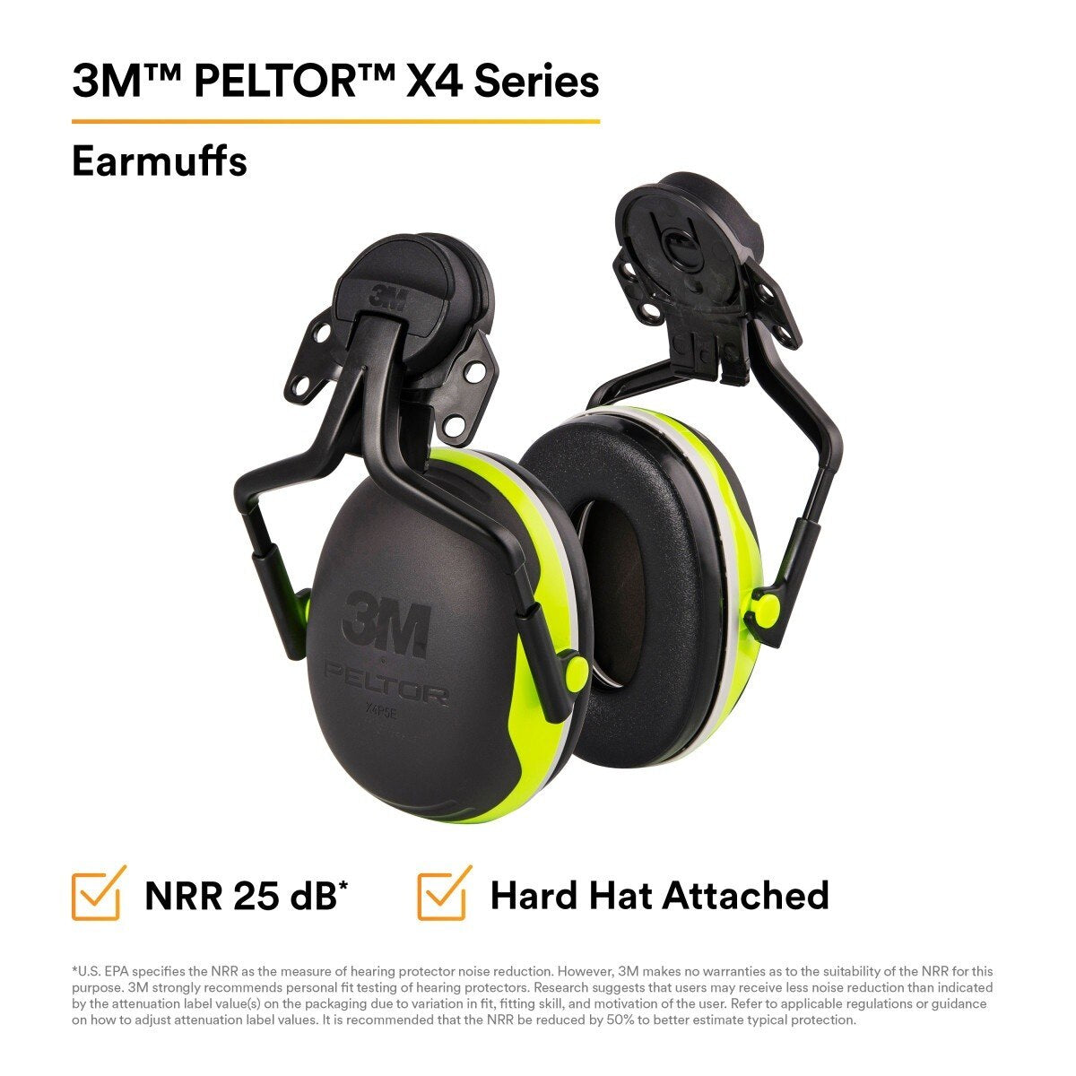 3M X4P5E PELTOR Helmet Attached Earmuffs, Electrically Insulated, NRR 25 dB, X Series, Hard Hat Attached (7100311536) (10 Pack) - 5