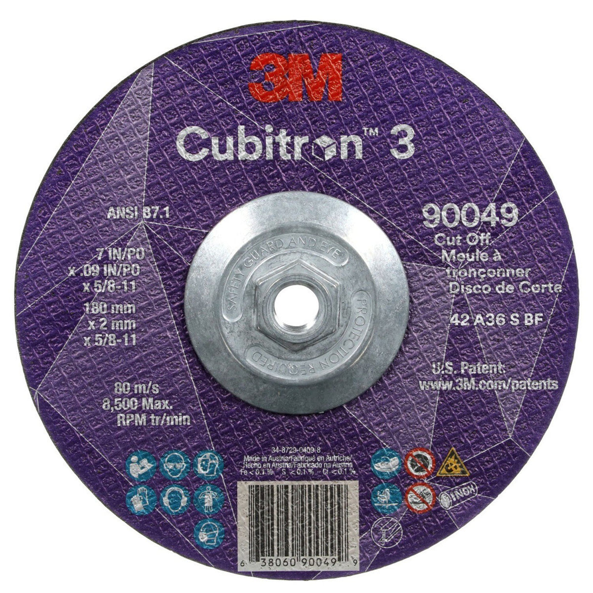 3M 90049 Cut-Off Wheel, 36+, T27, 7 in x 3/32 in, 5/8 in-11, ANSI (7100312963) (10 Pack)