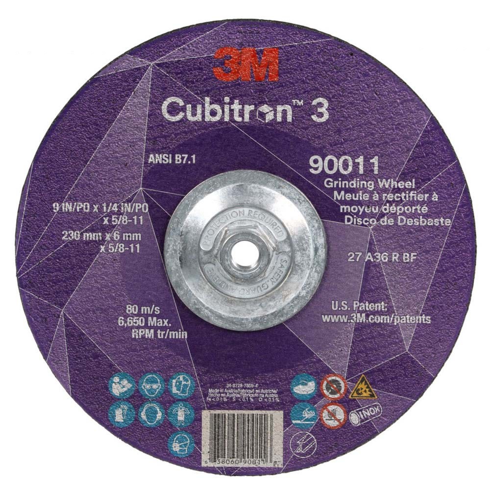 3M 90011 Cubitron 3 Depressed Center Grinding Wheel, 36+, T27, 9 in x 1/4 in x 5/8 in-11 (230x6mmx5/8-11in), ANSI (7100312964) (10 Pack)