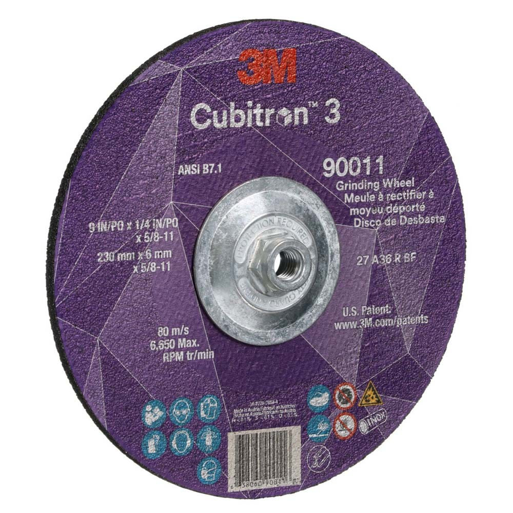 3M 90011 Cubitron 3 Depressed Center Grinding Wheel, 36+, T27, 9 in x 1/4 in x 5/8 in-11 (230x6mmx5/8-11in), ANSI (7100312964) (10 Pack) - 2