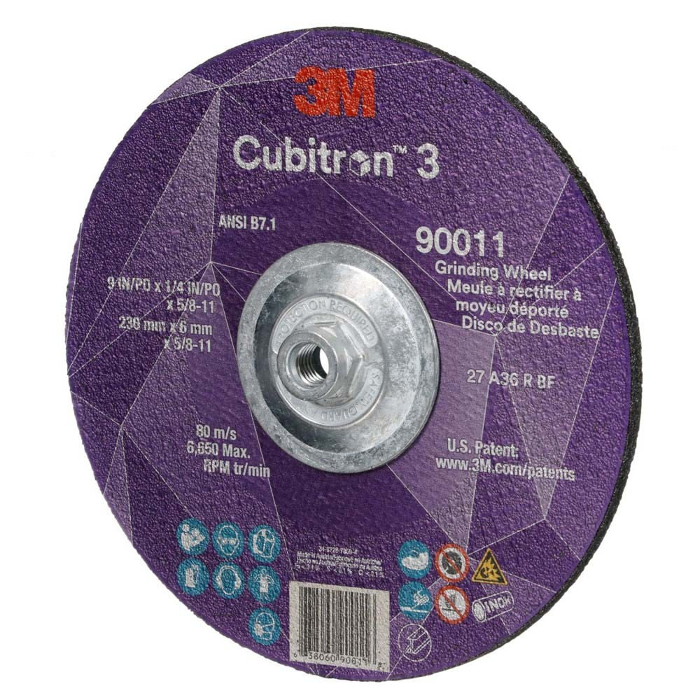 3M 90011 Cubitron 3 Depressed Center Grinding Wheel, 36+, T27, 9 in x 1/4 in x 5/8 in-11 (230x6mmx5/8-11in), ANSI (7100312964) (10 Pack) - 3