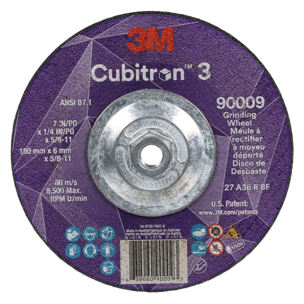 3M 90009 Cubitron 3 Depressed Center Grinding Wheel, 7 in x 1/4 in x 5/8 in-11, 36+ T27, ANSI, Precision Shaped Grain for Beveling, Weld Grinding, Heavy Deburring, Slag Removal (7100312965) (10 Pack)