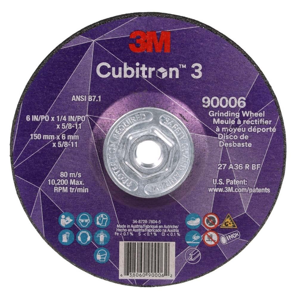 3M 90006 Cubitron 3 Depressed Center Grinding Wheel, 36+ Grit, Type 27, 6 in x 1/4 in x 5/8 in-11, ANSI (7100312966) (10 Pack)