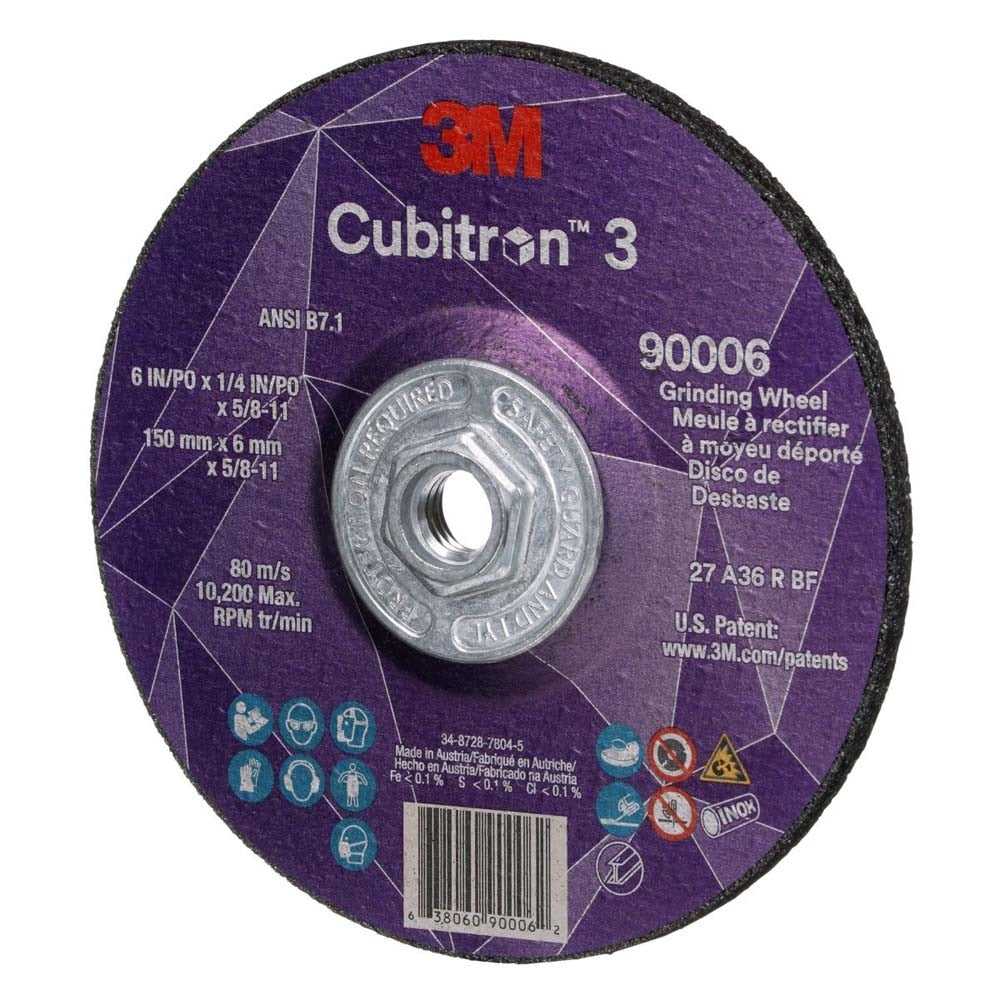 3M 7100312966 Cubitron 3 Depressed Center Grinding Wheel, 90006, 36+ Grit, Type 27, 6 in x 1/4 in x 5/8 in-11, ANSI (10 Pack) - 2