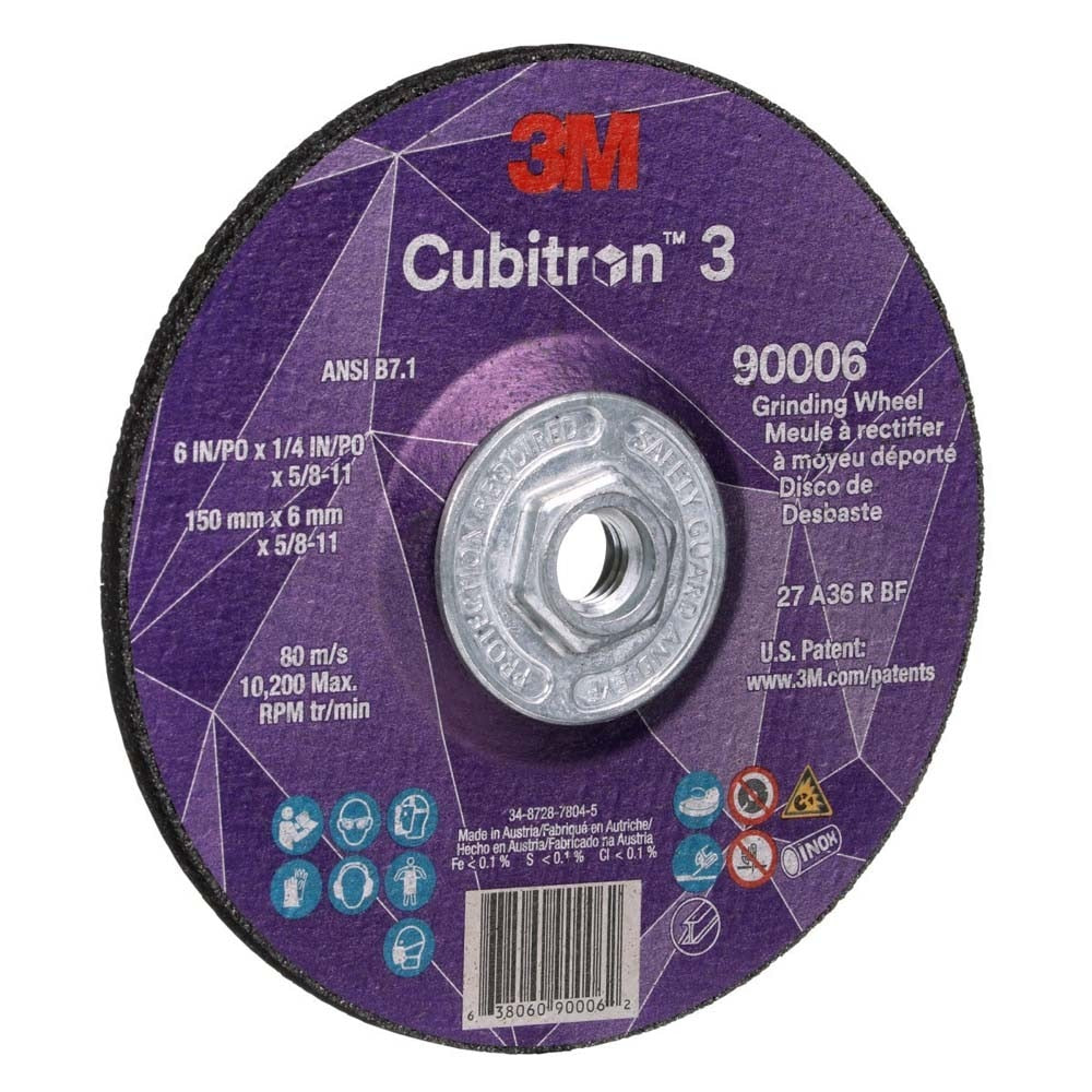 3M 7100312966 Cubitron 3 Depressed Center Grinding Wheel, 90006, 36+ Grit, Type 27, 6 in x 1/4 in x 5/8 in-11, ANSI (10 Pack) - 3