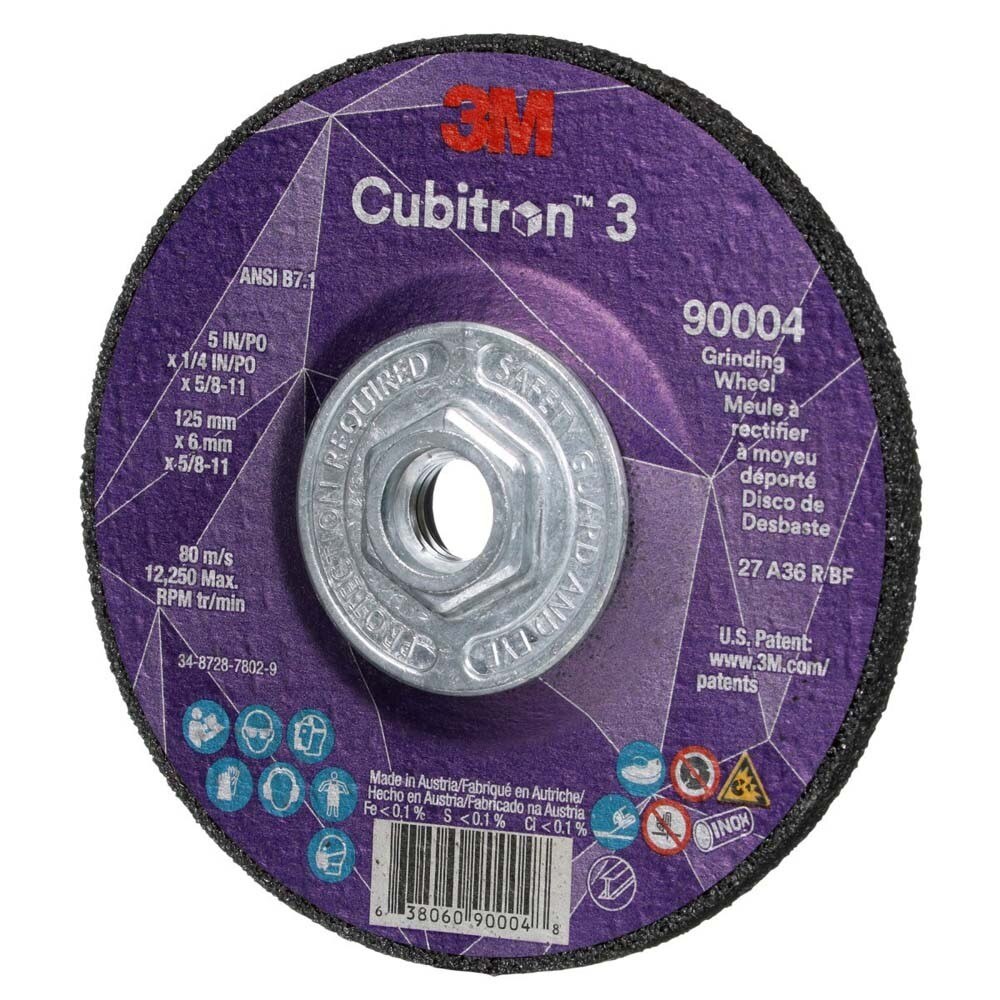 3M 7100312967 Cubitron 3 Depressed Center Grinding Wheel, 90004, 36+, T27, 5 in x 1/4 in x 5/8 in-11 (125x6mmx5/8-11in), ANSI (10 Pack) - 3