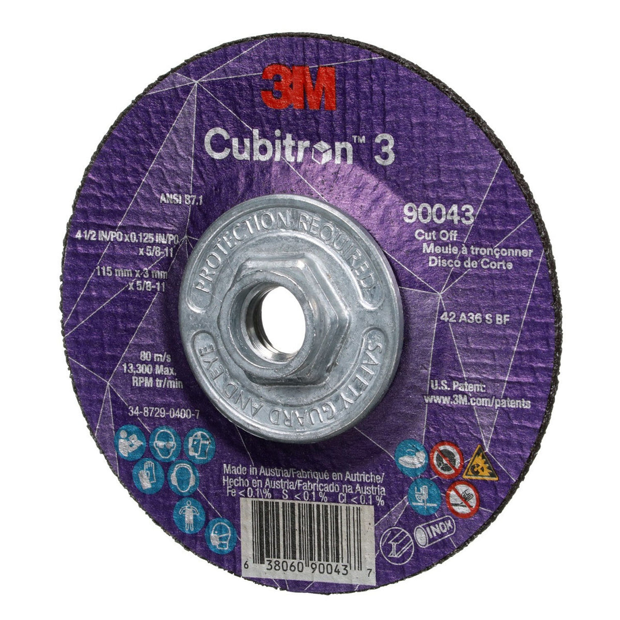 3M 90043 Cubitron Cut-Off Wheel, 36+, T27, Black, 4-1/2 in x 1/8 in, 5/8 in-11 (7100313187) (10 Pack) - 2