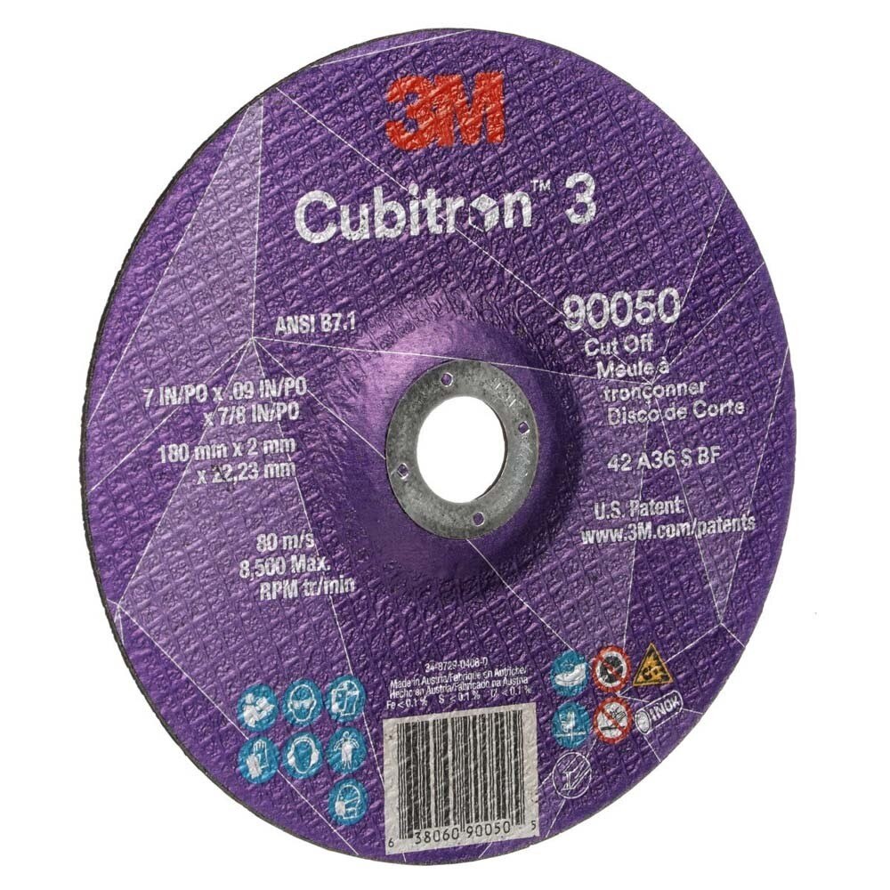 3M 7100313191 Cubitron 3 Cut-Off Wheel, 90050, 36+, T27, 7 in x 0.09 in x 7/8 in (180 x 2 x 22.23 mm), ANSI - 3