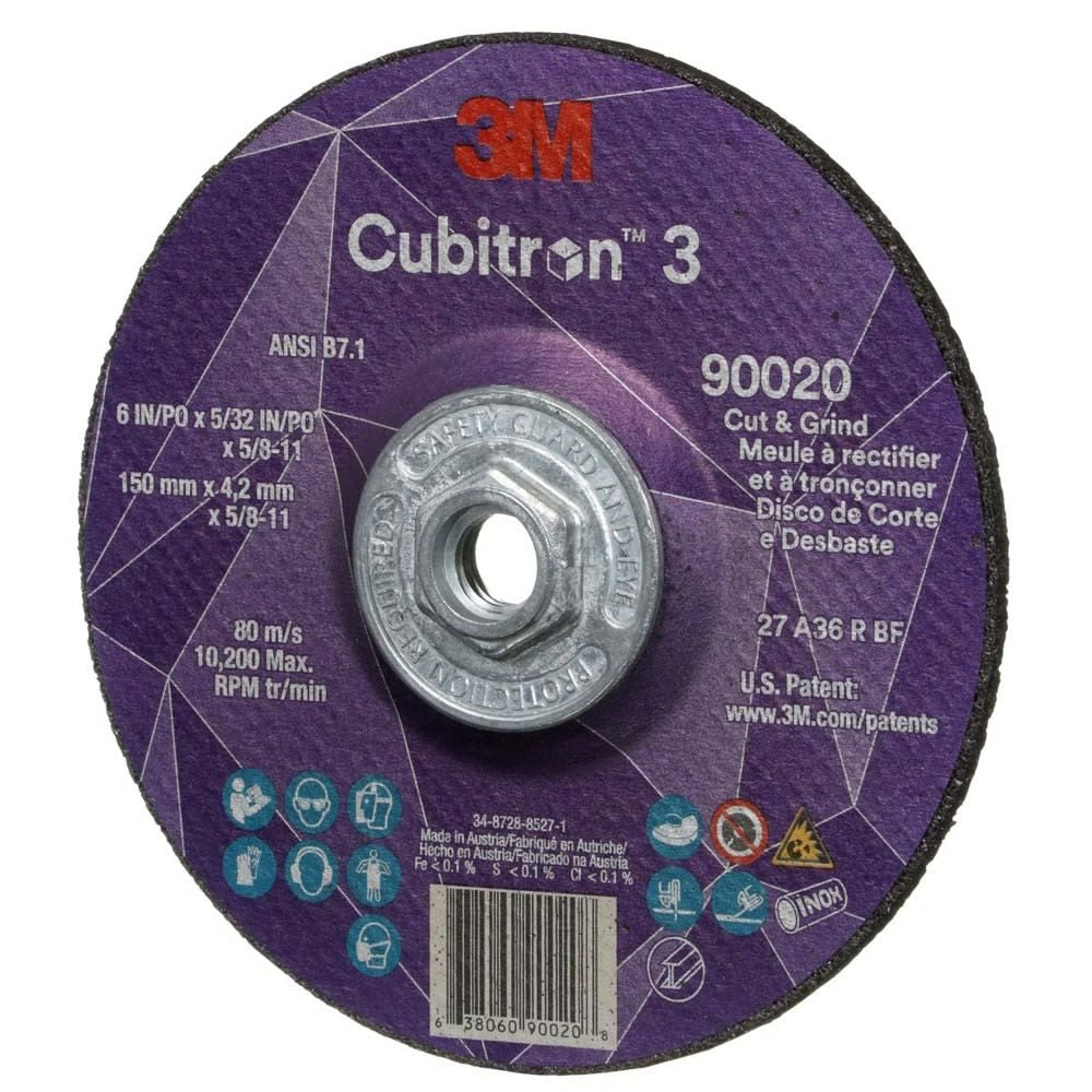 3M 90020 Cubitron 3 Cut and Grind Wheel, 36+, T27, 6 in x 5/32 in x 5/8 in-11 (150 x 4.2 mm x 5/8-11 in), ANSI (7100313196) (10 Pack) - 2