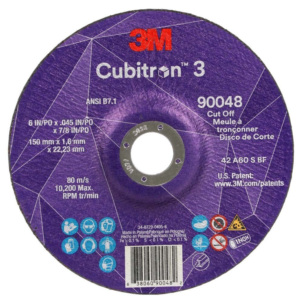 3M 7100313201 Cubitron 3 Cut-Off Wheel, 90048, 60+, T27, 6 in x 0.045 in x 7/8 in (150 x 1.6 x 22.23 mm), ANSI