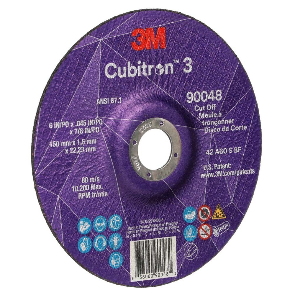 3M 7100313201 Cubitron 3 Cut-Off Wheel, 90048, 60+, T27, 6 in x 0.045 in x 7/8 in (150 x 1.6 x 22.23 mm), ANSI - 2