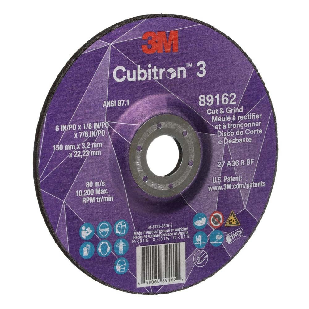 3M 89162 Cubitron 3 Cut and Grind Wheel, 36+, T27, 6 in x 1/8 in x 7/8 in (150 x 3.2 x 22.23 mm), ANSI (7100313586) - 2