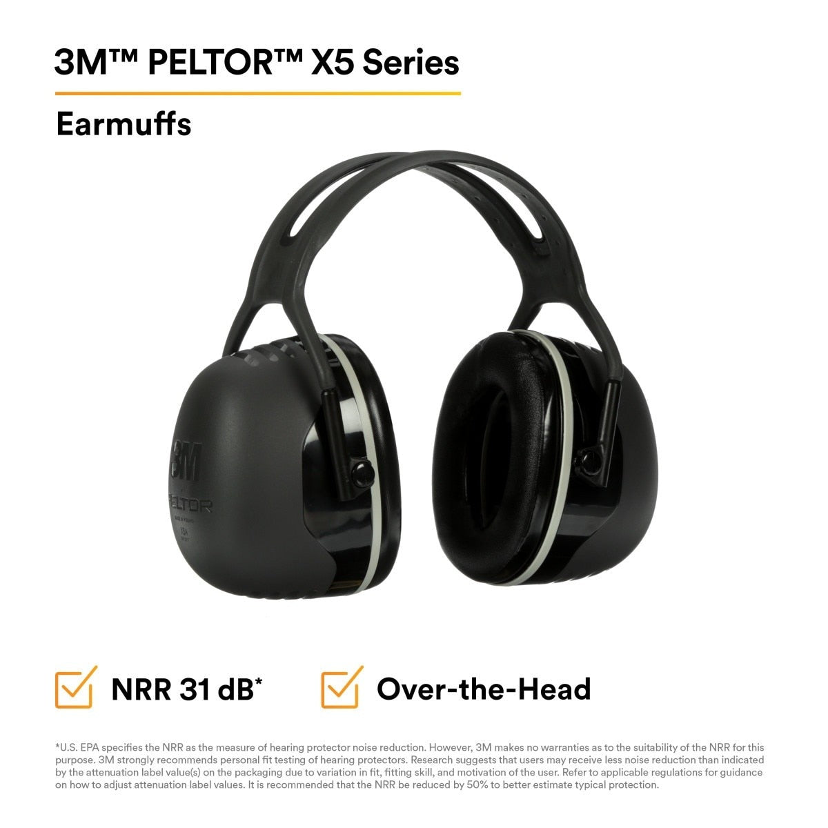 3M 7100315048 Over-the-Head Earmuffs X5A NRR 31 dB Hearing Protection (10 Pack) - 3