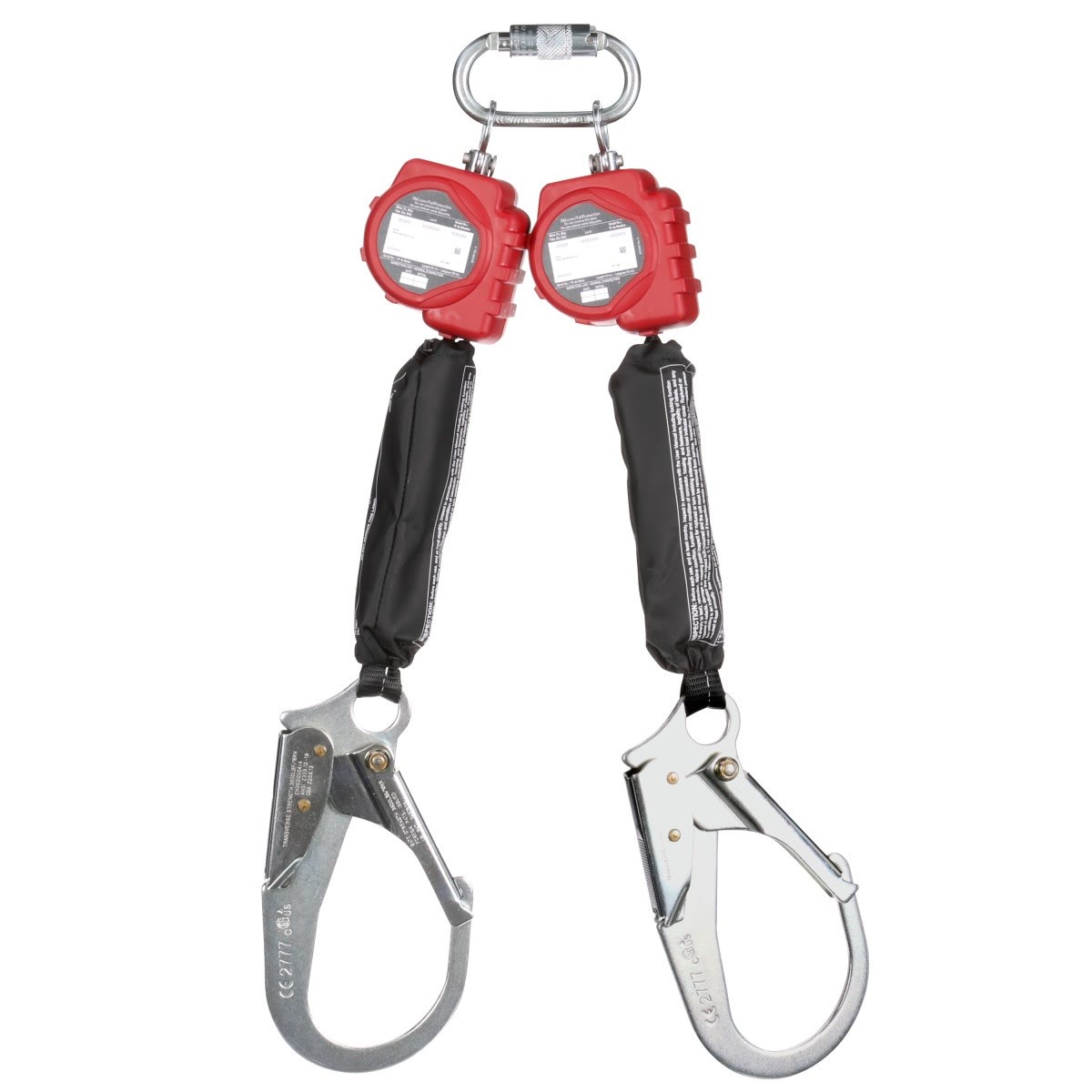 3M 3100512 PROTECTA Twin-Leg Self-Retracting Lifeline with Carabiner, Web, Steel Rebar Hook, Red, 6 ft (7100319944) - 2