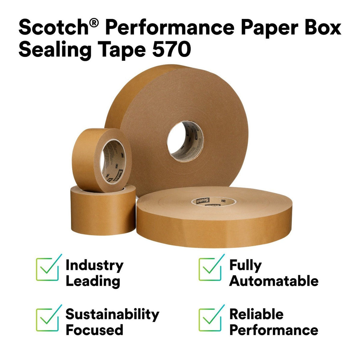 3M 570 Scotch Performance Paper Box Sealing Tape, Brown, 1-29/32 in x 55 yd (48 mm x 50 m), Recycle-Compatible for Packaging (7100333266) - 5