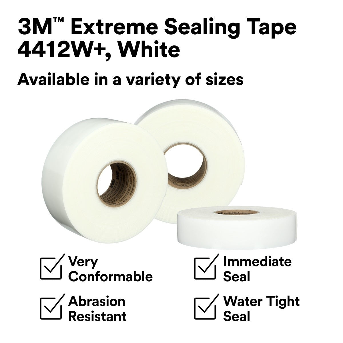 3M 4412W+ Extreme Sealing Tape, White, 2 in x 18 yd (7100361165) (6 Pack) - 6