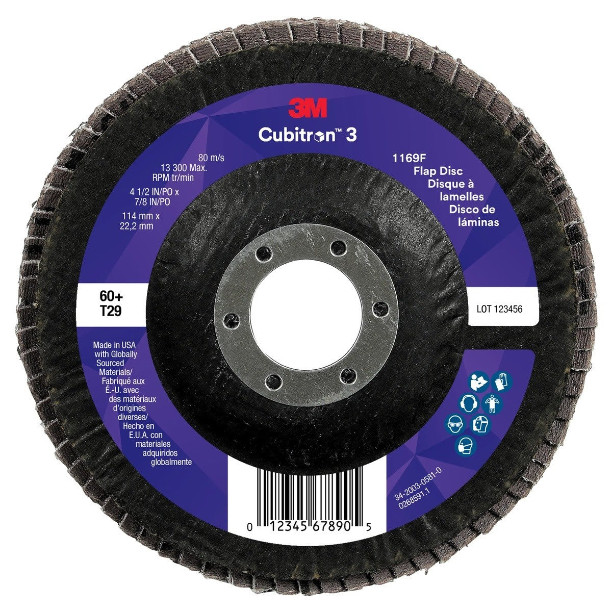 3M 1169F Cubitron 3 Flap Disc, 60+, T29-Conical, 4-1/2 in x 7/8 in (7100380209) (10 Pack)