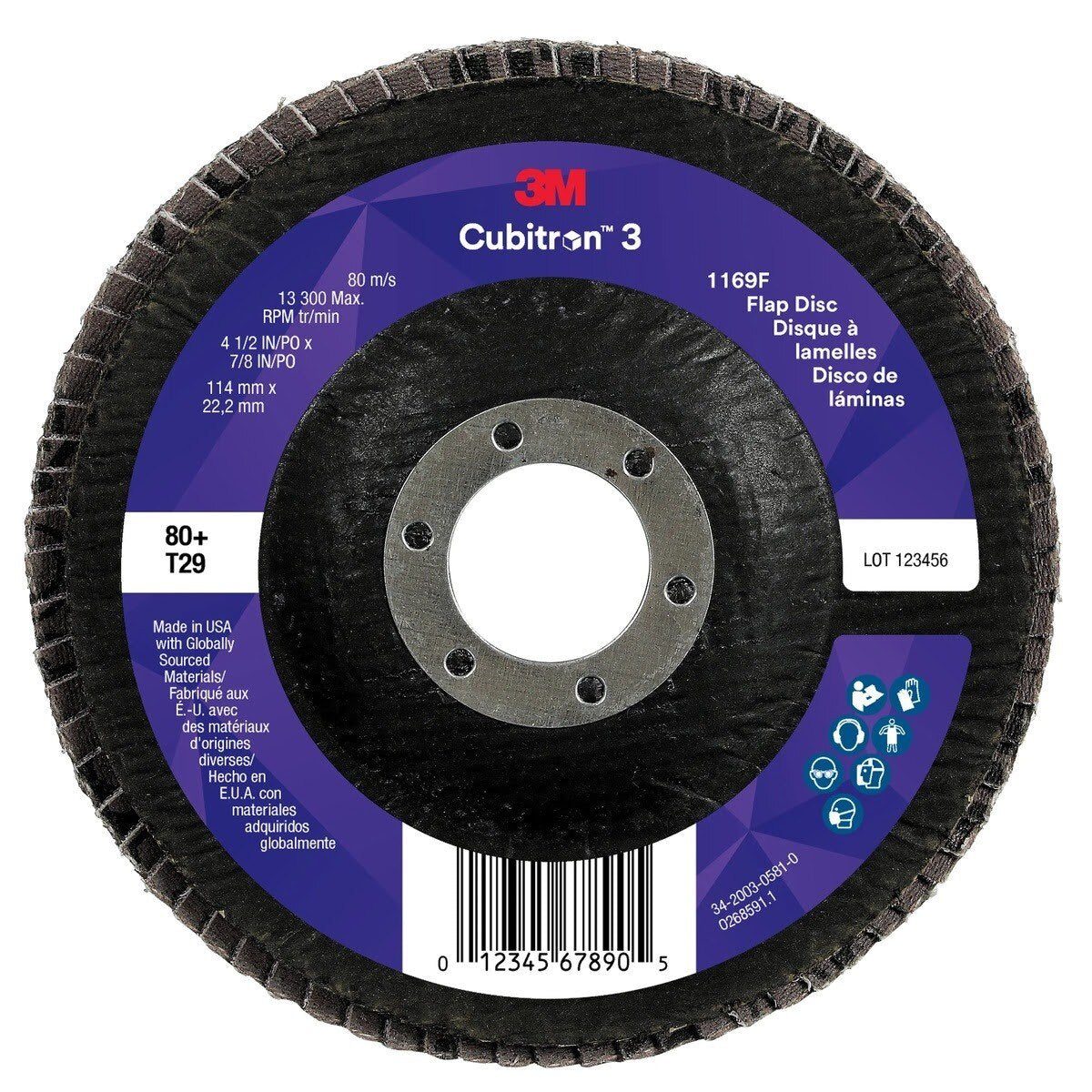 3M 1169F Cubitron 3 Flap Disc, 80+, T29-Conical, 4-1/2 in x 7/8 in (7100380288) (10 Pack)
