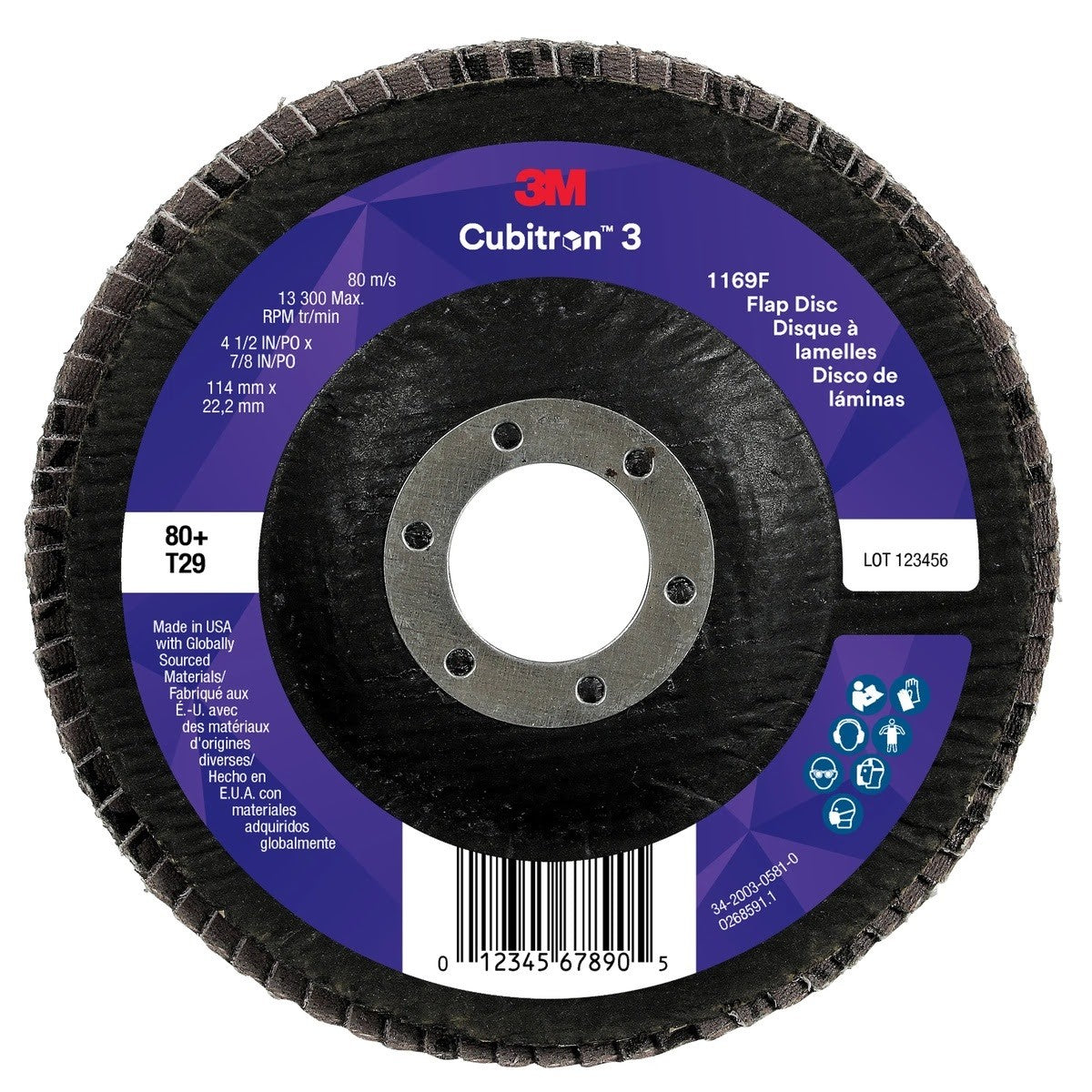 3M 1169F Cubitron 3 Flap Disc, 80+, T29-Conical, 4-1/2 in x 7/8 in (7100380288) (10 Pack)