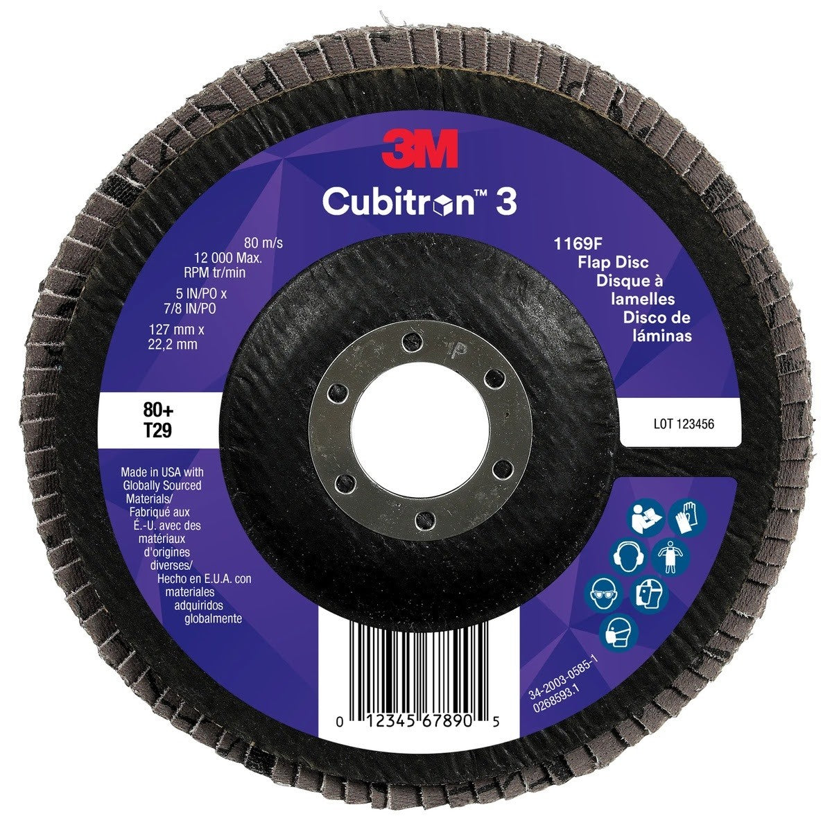 3M 1169F Cubitron 3 Flap Disc, 80+, T29-Conical, 5 in x 7/8 in (7100380316) (10 Pack) - 2