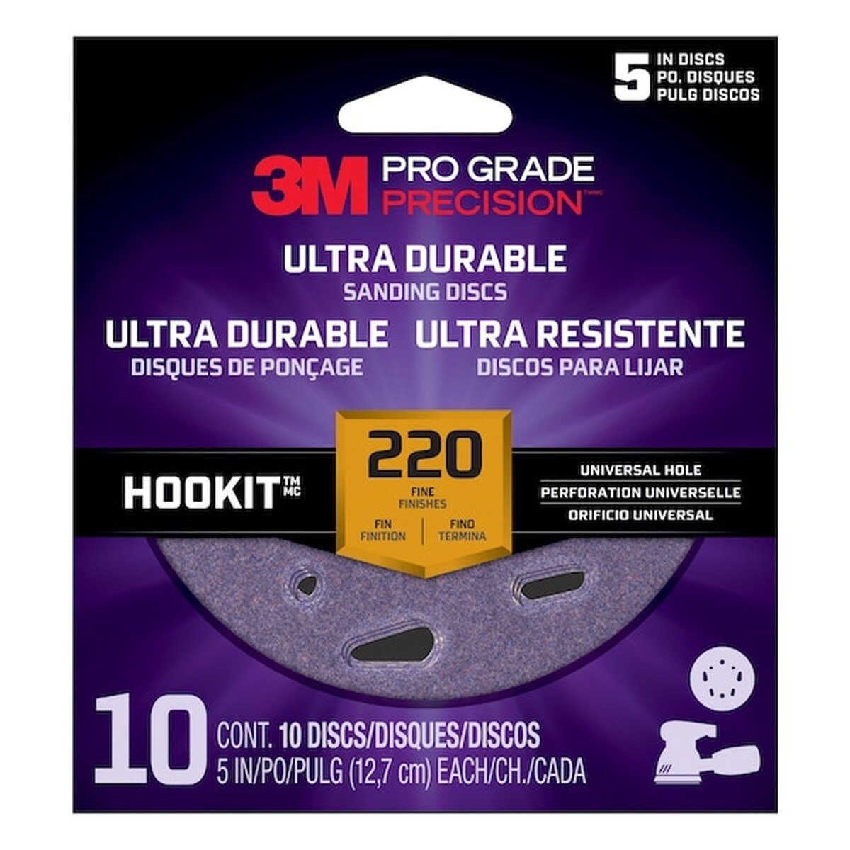 3M DUH5220TRI-10I Ultra Durable Universal Hole Sanding Disc 5 in 220 Grit (10 Pack) - 3