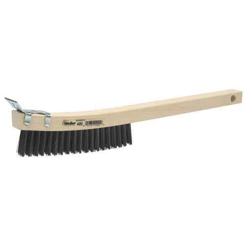 Weiler 44055 Hand Wire Scratch Brush w/Scraper, .012 Steel Fill, Curved Handle, 3 x 19 Rows