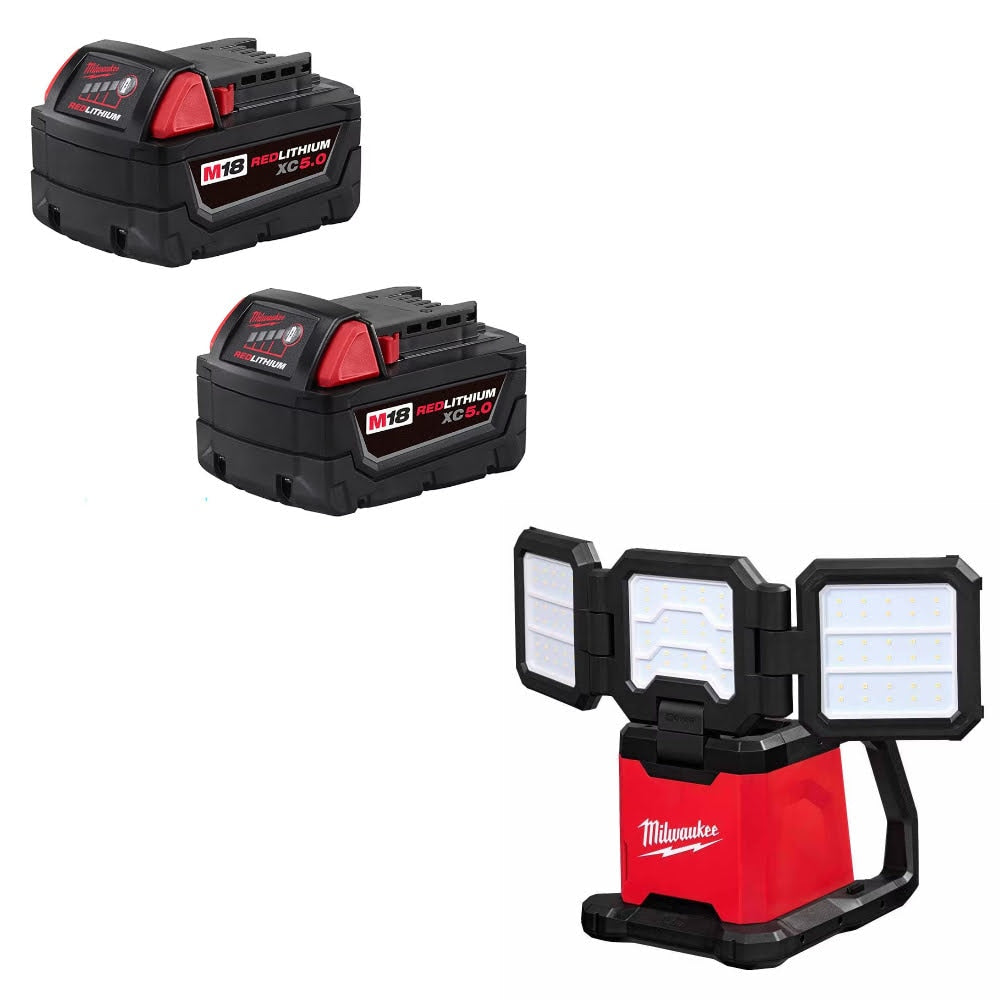 Milwaukee 48-11-1852 M18 XC5.0 Battery-2 Pack W/ FREE 2368-20 M18 Rover Light