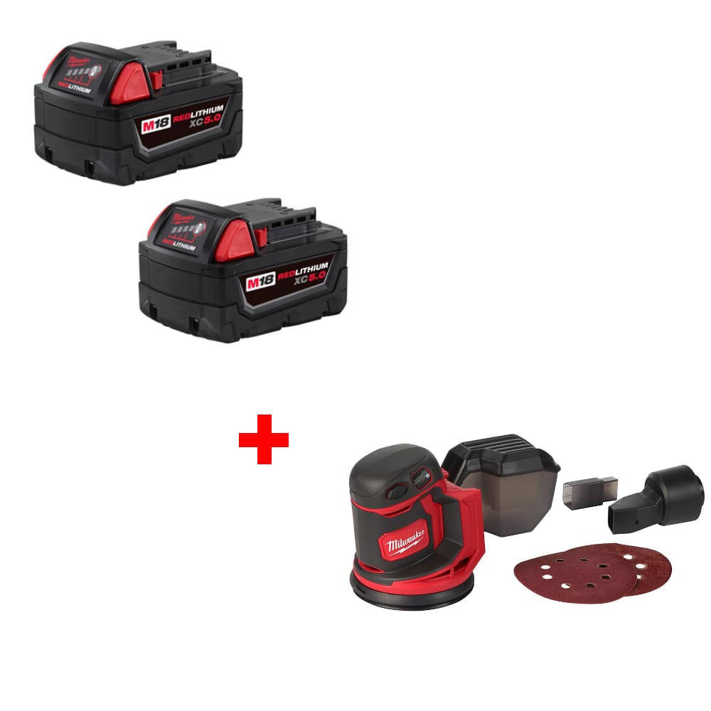 Milwaukee 48-11-1852 M18 XC5 Battery 2Pk w/ FREE 2648-20 M18 Random Orbit Sander