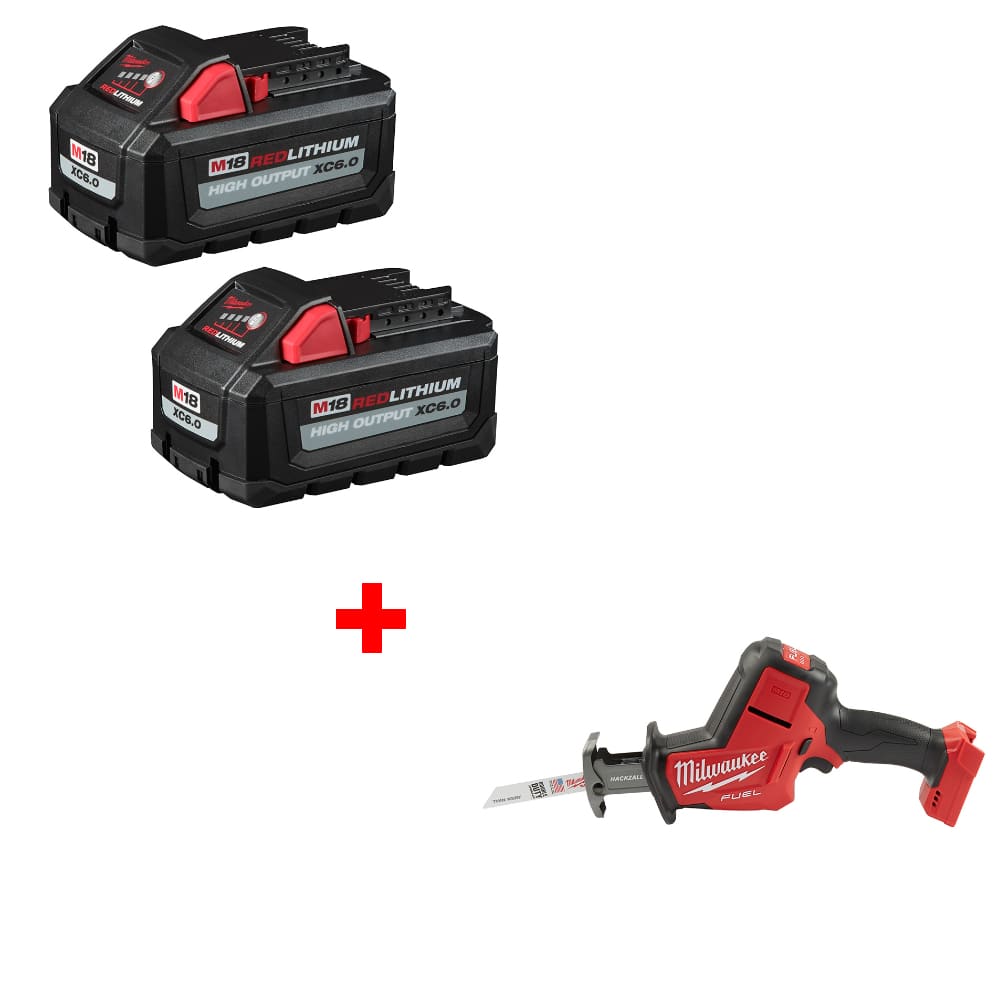 Milwaukee 48-11-1862 M18 XC6.0 Battery 2Pk w/ FREE 2719-20 M18 Hackzall, Bare