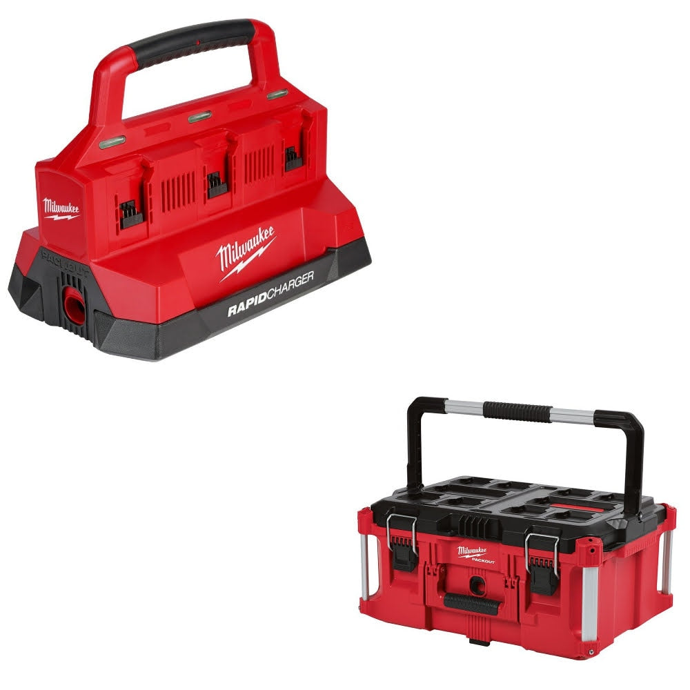 Milwaukee M18 PACKOUT Six Bay Charger Kit W/ FREE PACKOUT Large Toolbox