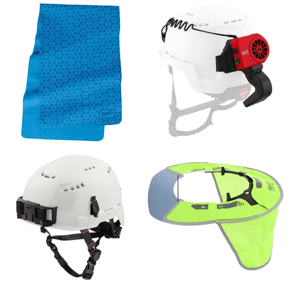 Milwaukee BOLT Safety Helmet Kit W/ Cooling Fan, Sun Visor and PVA Towel