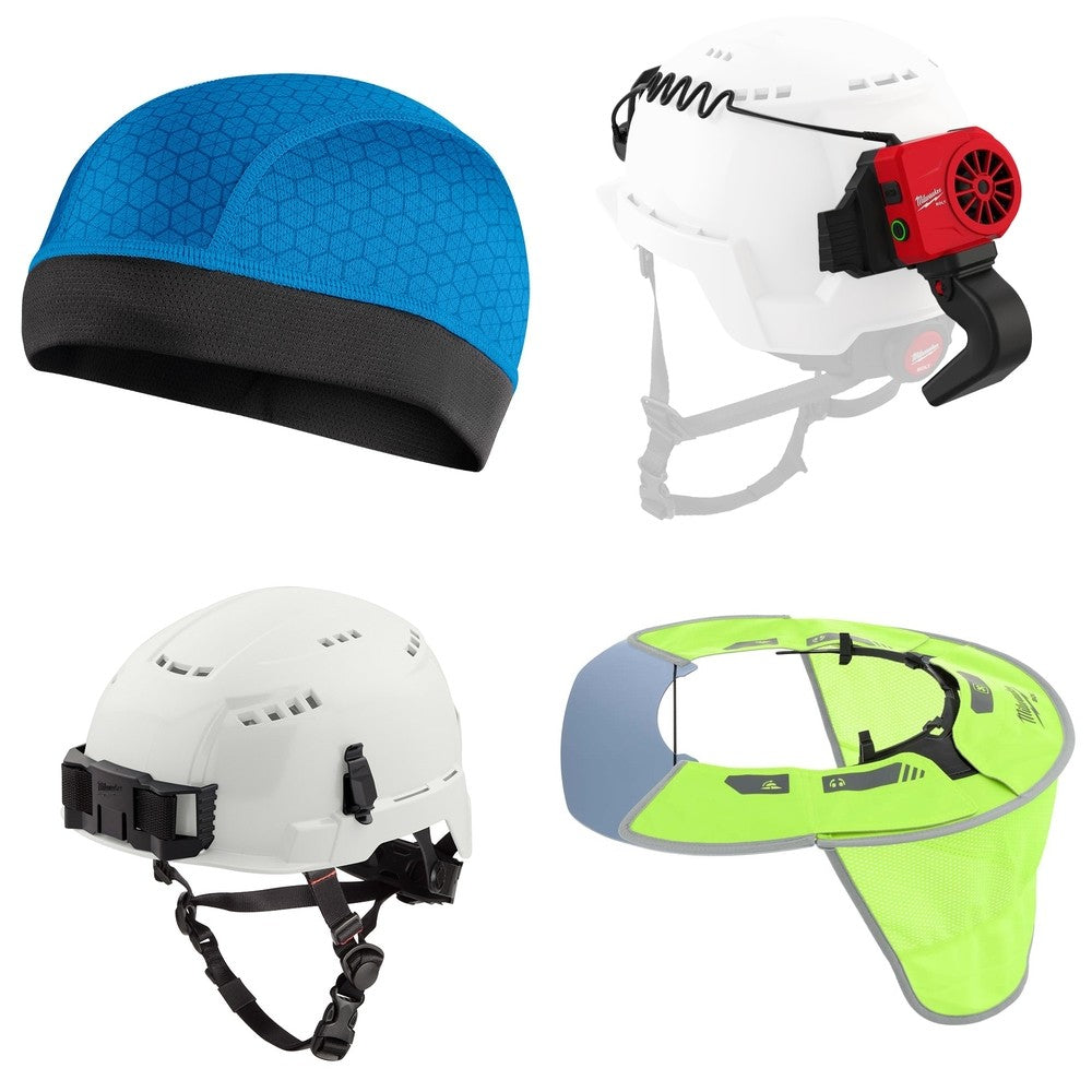 Milwaukee Safety Helmet Kit W/ Cooling Fan and Sun Visor and Skull Cap