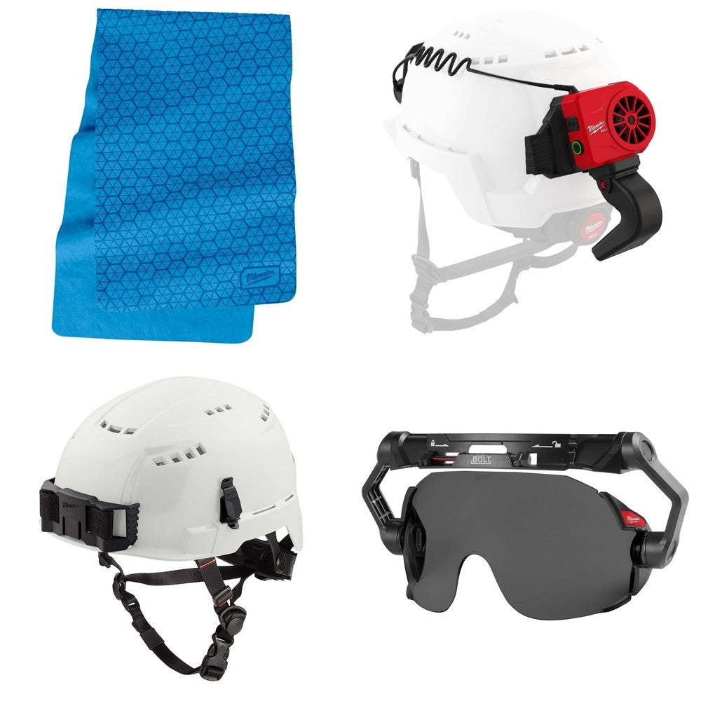 Milwaukee Safety Helmet Kit W/ Cooling Fan and Eye Visor and Towel