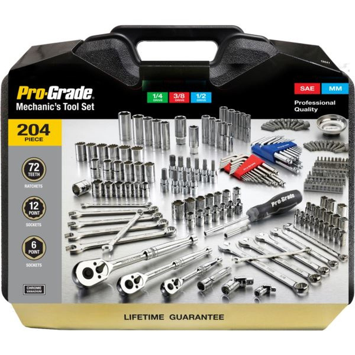 Allied 19041 Pro-Grade Mechanics Tool Set with Case SAE and Metric 1/4" 3/8" 1/2" Drive (204 Piece Set)