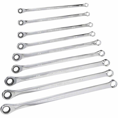 GearWrench 85998 9 Pc. 72-Tooth 12 Point XL GearBox Double Box Ratcheting SAE Wrench Set