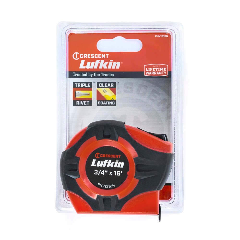 Crescent Lufkin PHV1316N 3/4" x 16' P1000 Series Hi-Viz Orange Yellow Clad A2 Blade Power Return Tape Measure