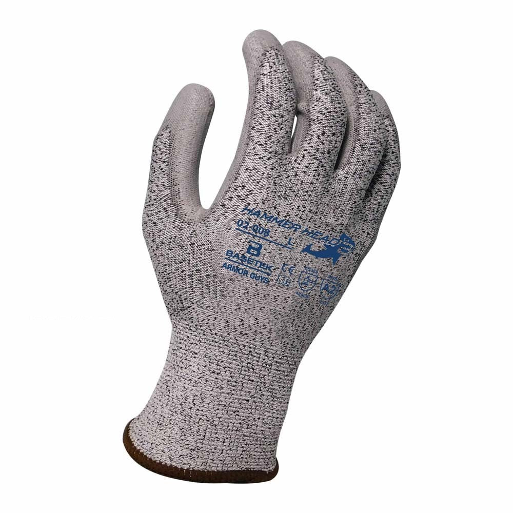 Armor Guys 02-008-S Cut-Resistant Gloves, Basetek HDPE A2 Liner with Polyurethane Palm Coating (Small)