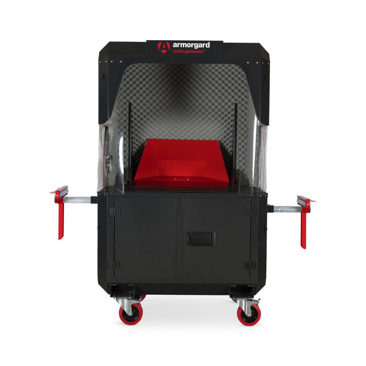 Armorgard SS7-T 54.7" x 30.7" x 74.8" Mobile Cutting Station Workstation with PVC Spark Curtains and Sound Deadening