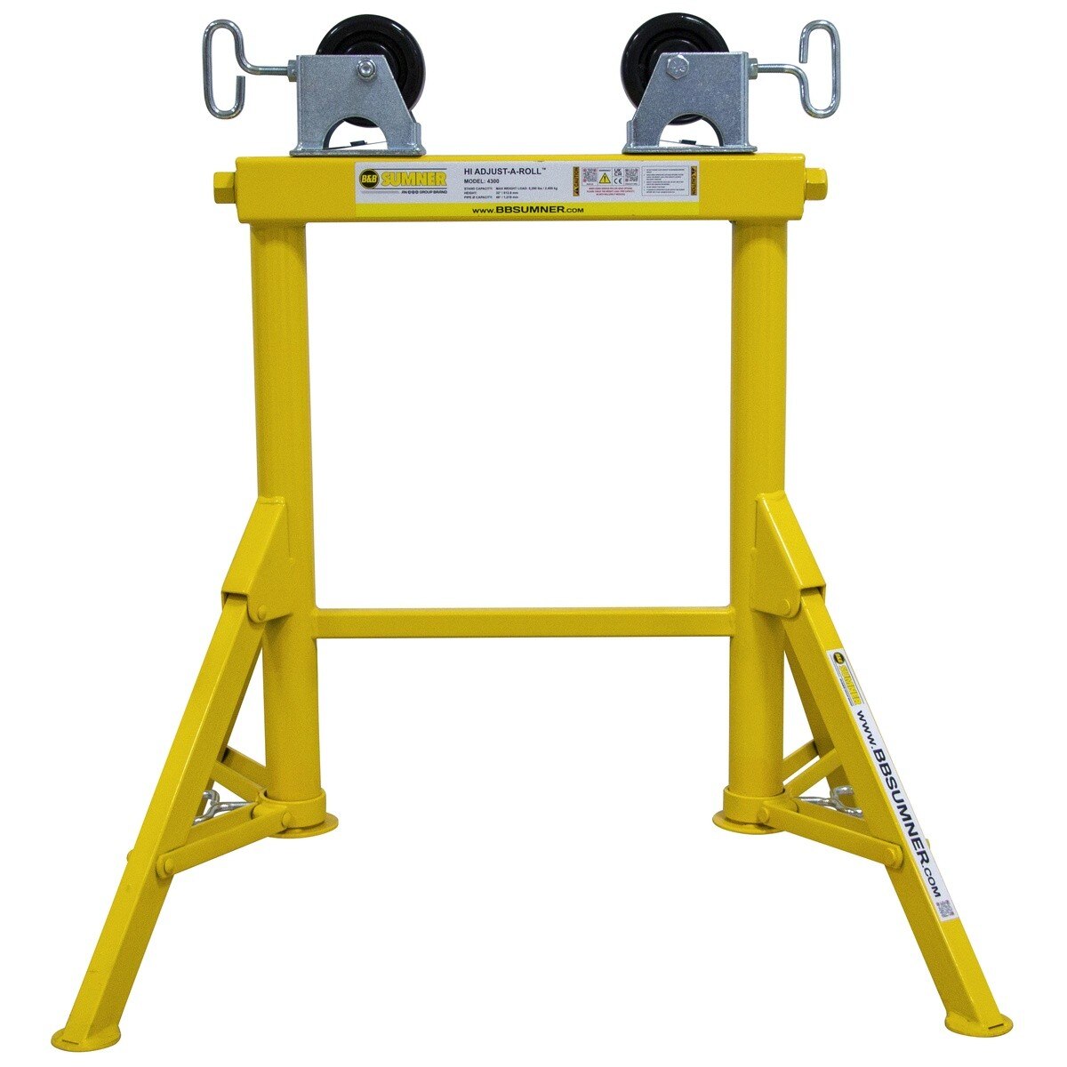 BB Sumner 4300PWH Hi Adjust-A-Roll Pipe Stand with Non-Marking Phenolic Wheel Head - 3