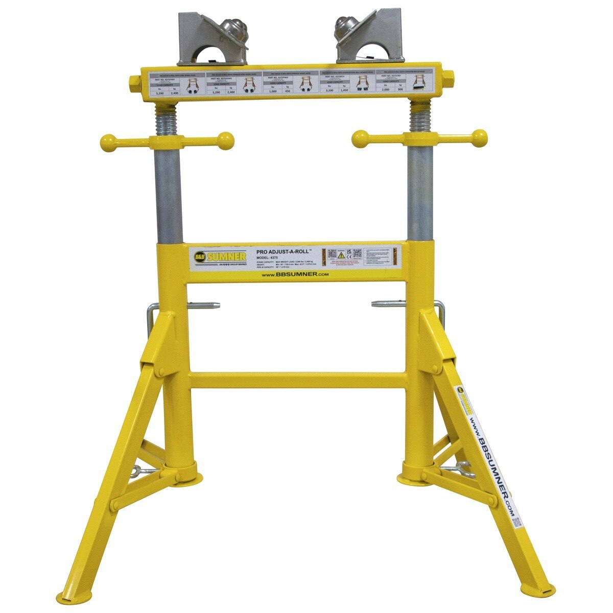 BB Sumner 4375BTH Pro Adjust-A-Roll Pipe Stand with Stainless Steel Ball Transfer Wheel Head - 3