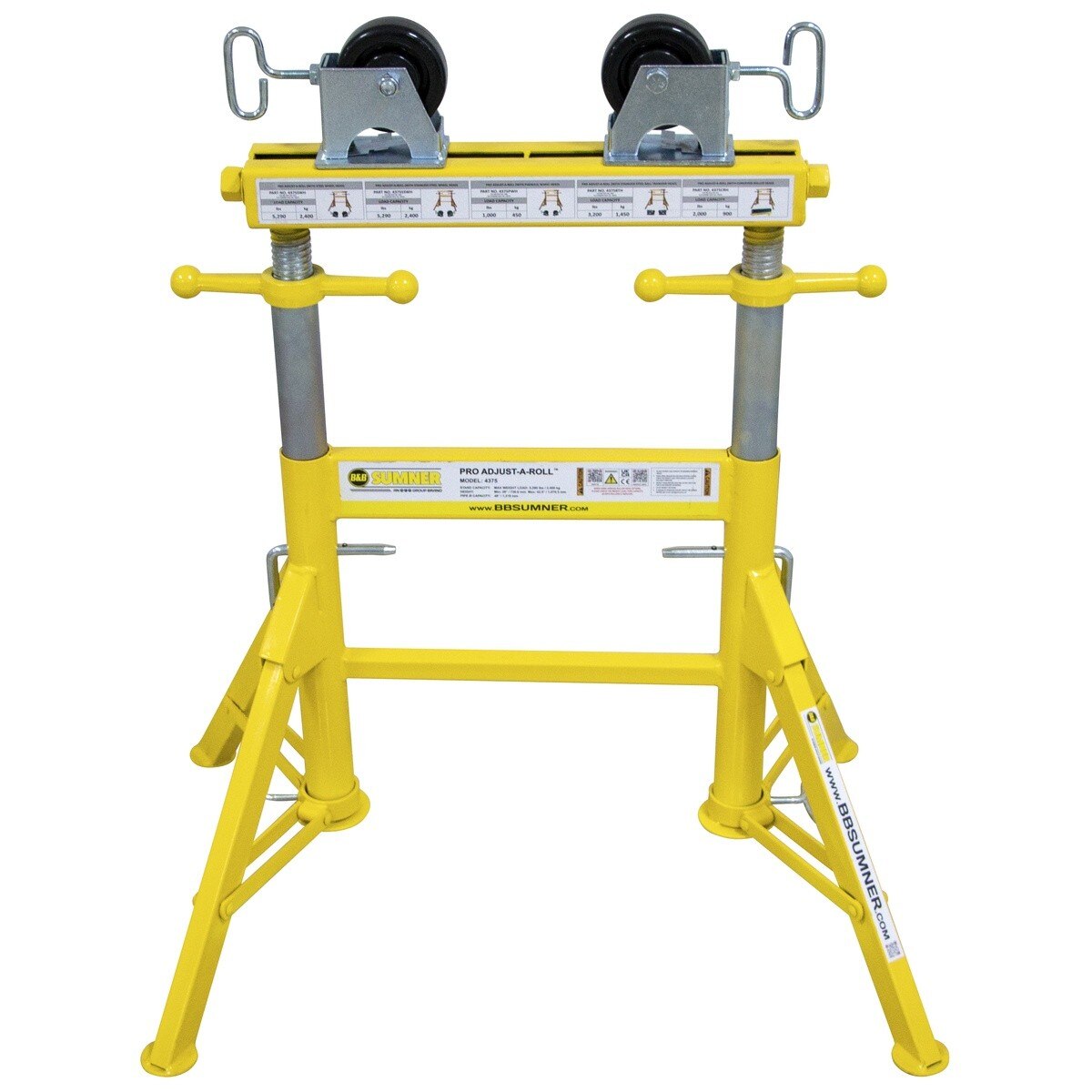 BB Sumner 4375PWH Pro Adjust-A-Roll Pipe Stand with Phenolic Wheel Head - 2
