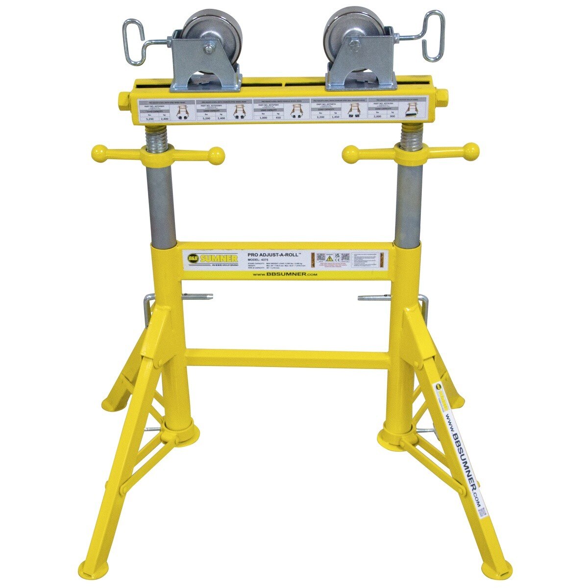 BB Sumner 4375SSWH Pro Adjust-A-Roll Pipe Stand with Stainless Steel Wheel Head 29 to 42.5 in Height Adjustment 5290 lb Capacity - 2