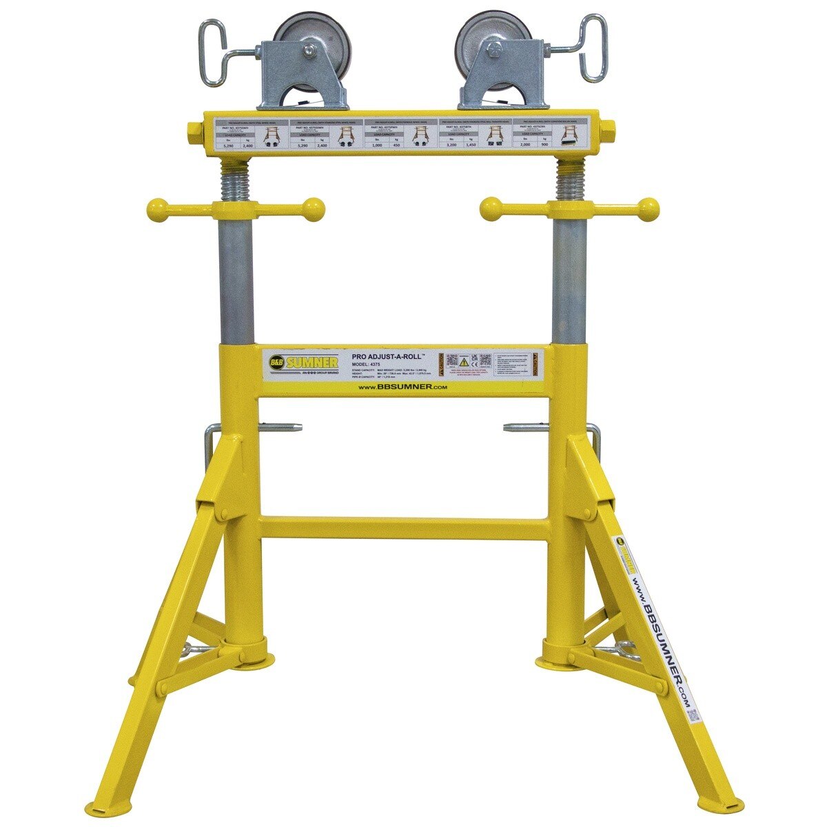 BB Sumner 4375SSWH Pro Adjust-A-Roll Pipe Stand with Stainless Steel Wheel Head 29 to 42.5 in Height Adjustment 5290 lb Capacity - 3